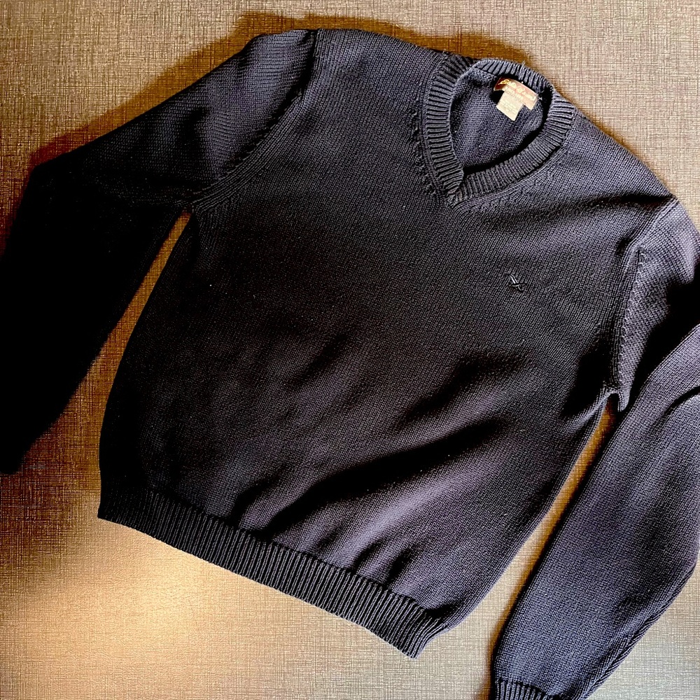 Eddie Bauer Navy Blue - M - cotton V-neck sweater